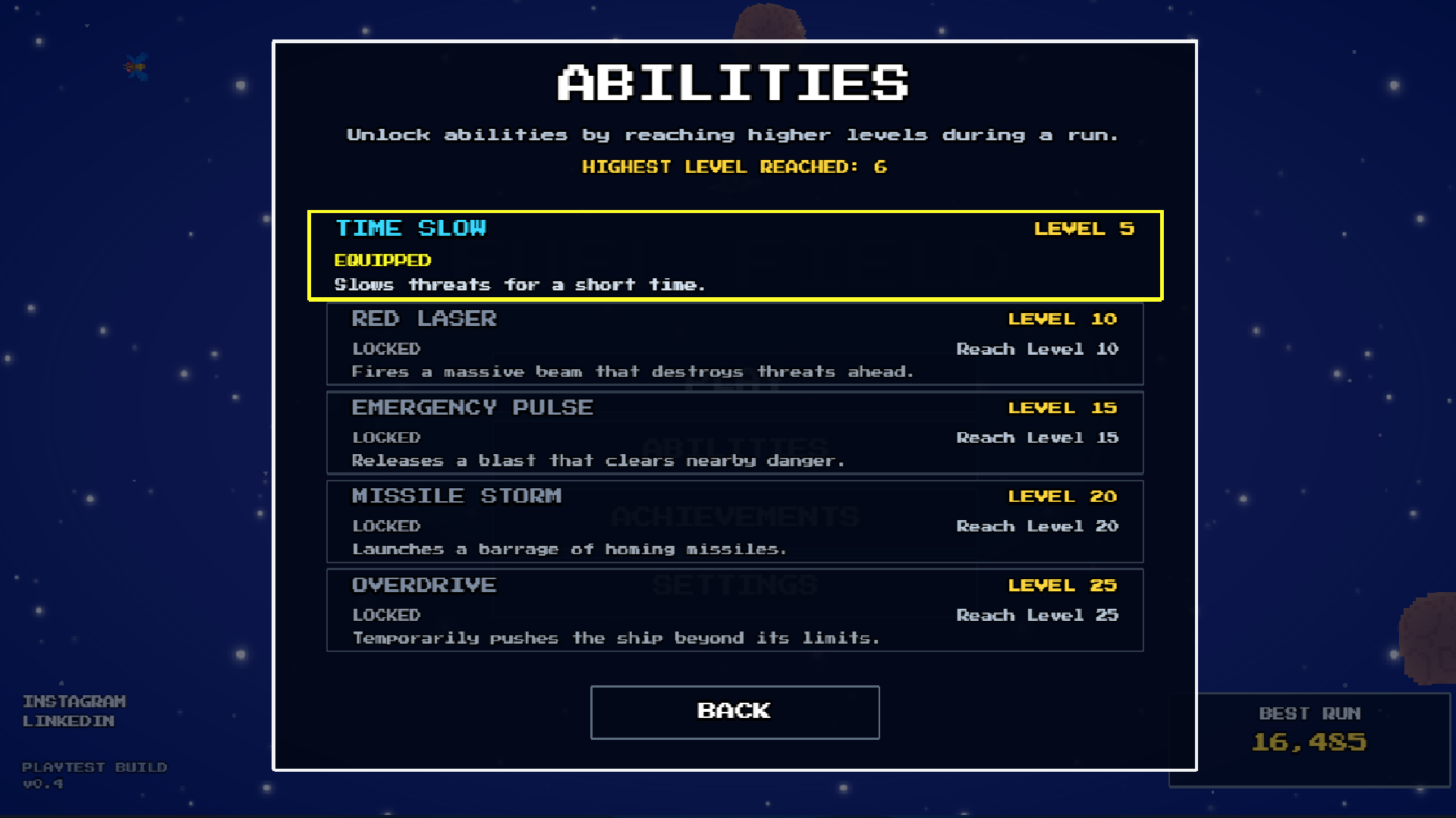 Fuel Field abilities screen