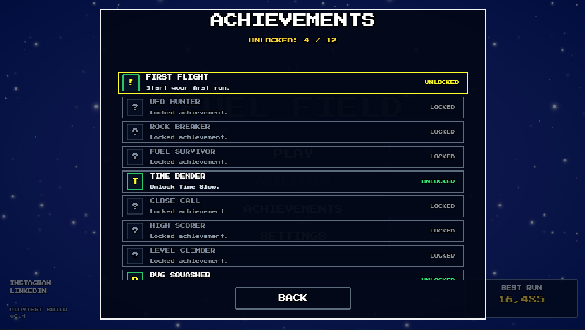 Fuel Field achievements screen