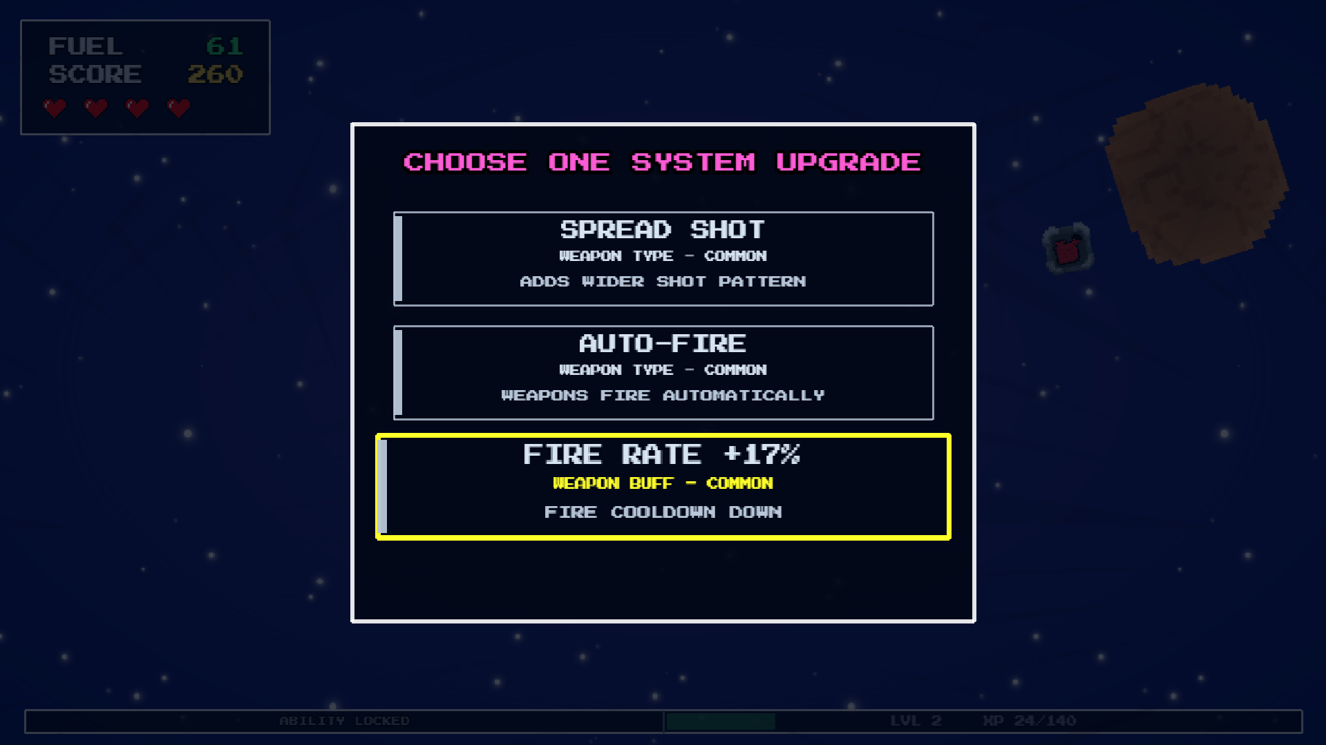 Fuel Field upgrade menu